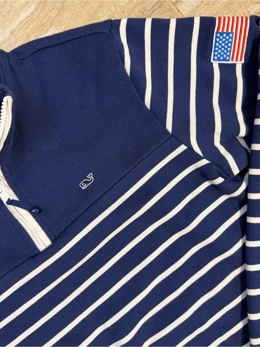 Vineyard Vines Navy & White Striped Half-Zip Sweater